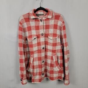 360 Cashmere Wool Cashmere Plaid Jacket Button Front Red Gray